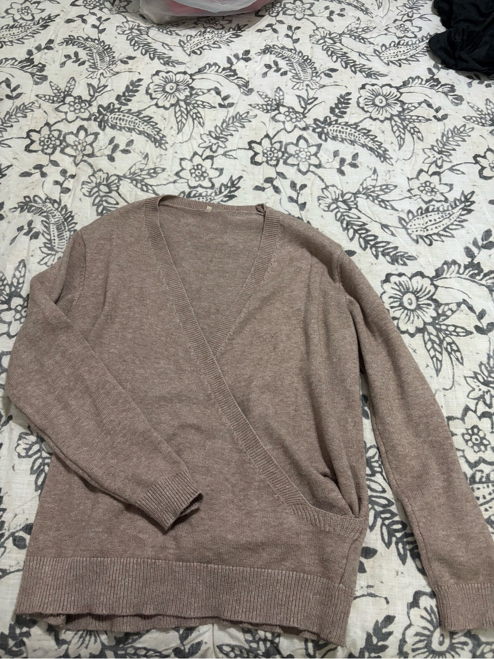 Cozy Wrap-Style Knit Sweater in Taupe